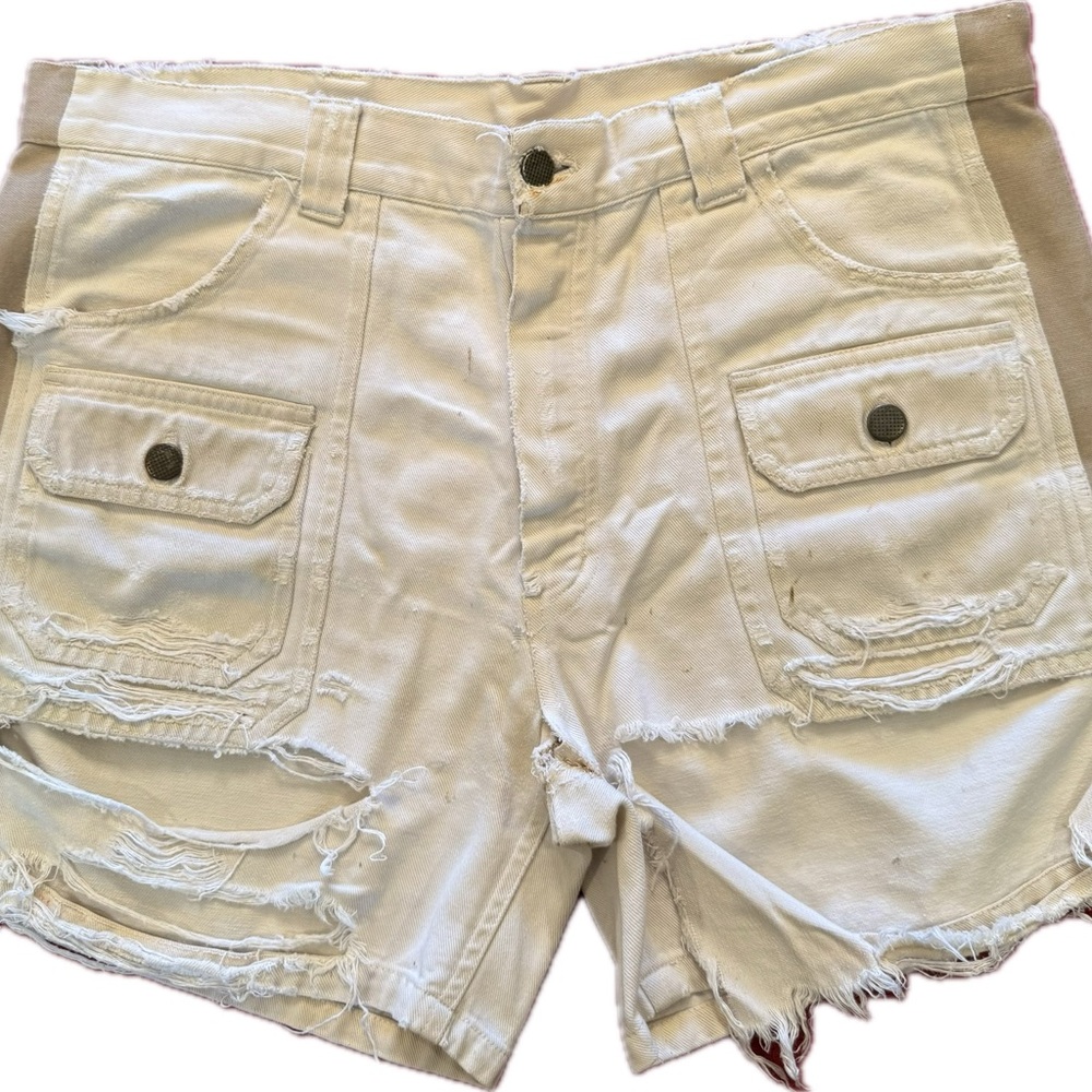 Vintage Men’s White Denim Shorts – Unicorn Brand – Extremely Distressed